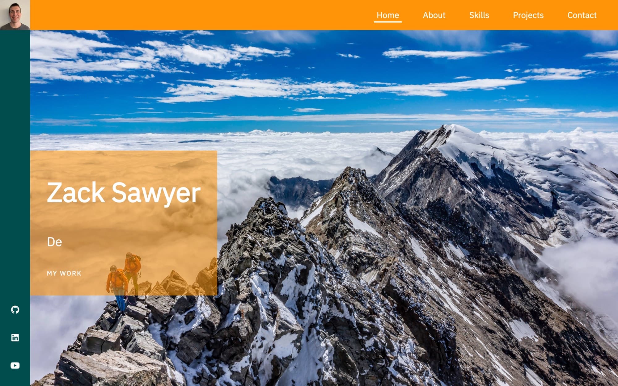 The mtnsounds.com homepage over a mountain summit photo
